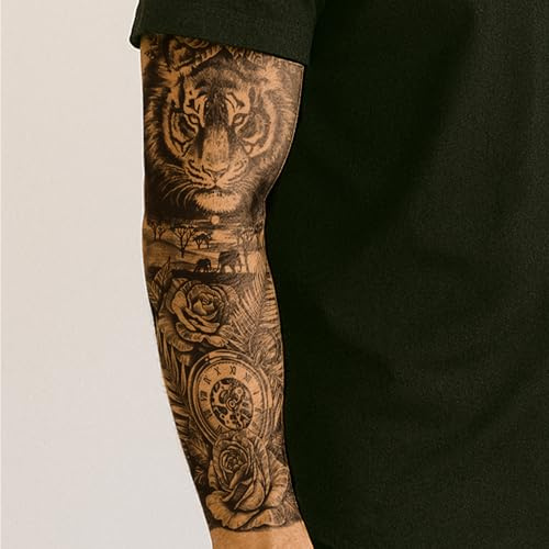 Inkster Tattoo - König des Dschungels Tattoo Sleeve - vegane & wasserfeste Temporäre Tattoos für Erwachsene - EU-Kosmetikzertifizierte Farbe - revolutionäres 2 Wochen Tattoo - Premium Klebetattoo