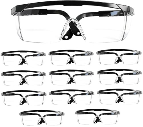 12 Stück Schutzbrilles Set,Schutzbrille Arbeitsschutzbrille Schutzbrille für Brillenträger Sicherheitsbrille, Schutzbrillen Arbeitsschutz Seitenschutz Staubdicht für Labor Chemie DIY Werkstatt Schule