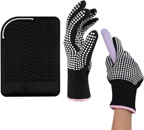 YAZWUR 2-teilige professionelle hitzebeständige Handschuhe mit wärmeisolierendem Polster, geeignet für Haarstyling, Lockenstäbe, Glätteisen und Lockenzangen,