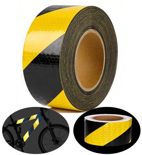 HISUMER Reflektierendes Klebeband 25m X 5cm Selbstklebend Reflektor Klebeband Hohe Intensität Reflektorbänder Reflektoren Aufkleber Wasserdicht Aufkleber Reflektierend für Fahrrad (Schwarz & Gelb)