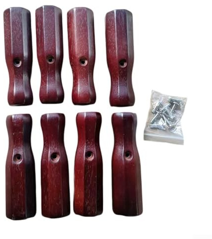 8 Stück Tischkicker Griffe mit rutschfestem Rillengriff und Massivholzkonstruktion für Kickertisch-Stangen, 16 mm Innendurchmesser, Ersatz-Set (rot)