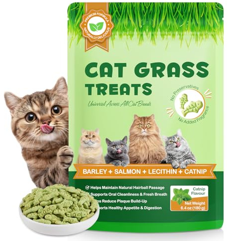LIXINGLY 360g Cat Grass Snacks, Freeze-dried Cat Grass Granules, Edible Chew Toys, Hairball Treats, Fresh Breath, Suitable for Cats Over Three Months Old (360, Grams)