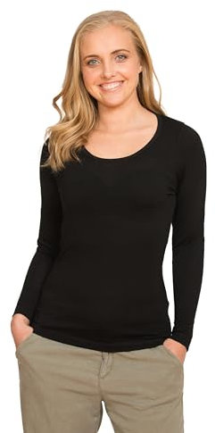 From Merino With Love - 100% Pure Merino Wool - Long Sleeve Thermal Top - New Zealand Made - Warm Scoop Neck Slim Fit Base Layer - Black, XL