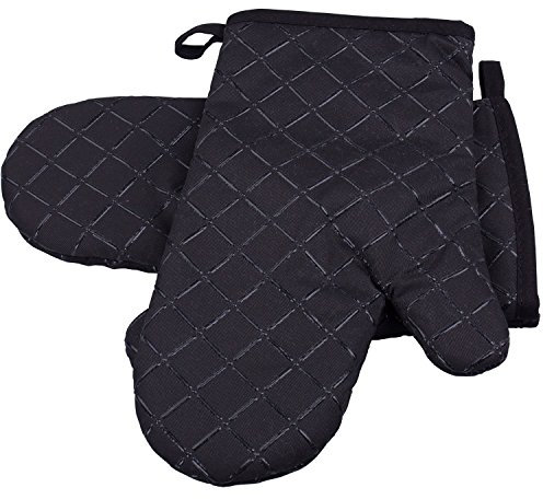ZeWoo Gant de Cuisine 1 Paire Antidérapant Gants de Four Mitt Chaleur Résistants Coton Maniques et Gants pour Cuisiner, Barbecue, Grill, Cuisson (Noir)