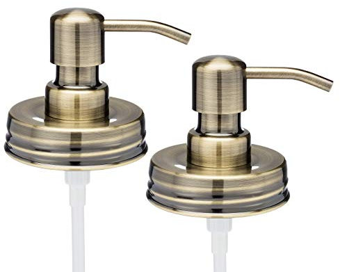 Jarmazing Products Classic Vintage Styled Brass Mason Jar Soap Dispenser Lids - Two Pack - for All Regular Mouth Canning Jars