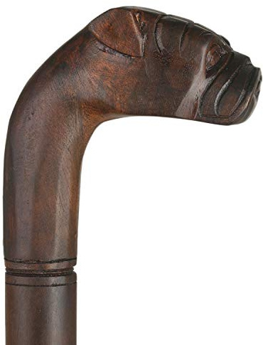 ART-CRAFT edler eleganter dekorativer Luxus Holzstock Gehstock Spazierstock Wanderstock mit handgeschnitztem Griff Motiv Bull Dogge