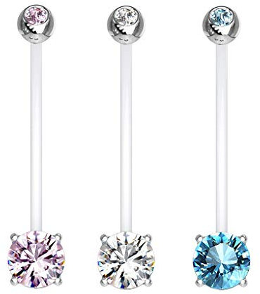 Paula & Fritz® Bauch-nabelpiercing Schwangerschafts-Piercing Zirkonia Bio-Flexibler Stab 316L Chirurgenstahlkugel Stein Bauch-Piercing Nabel Set