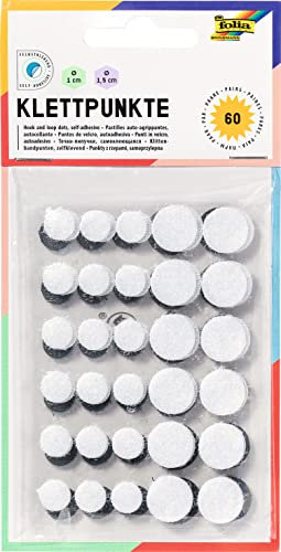 folia 2306 - Klettpunkte selbstklebend, 60 Stück, davon je 12 Stück Ø 15 mm und 18 Stück Ø 10 mm in schwarz und weiß, kleben auf allen glatten Flächen
