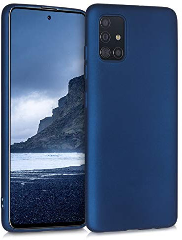 kwmobile Case kompatibel mit Samsung Galaxy A51 Hülle - Schutzhülle aus Silikon metallisch schimmernd - Handyhülle Metallic Blau