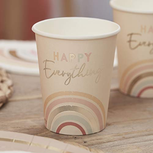 Ginger Ray Happy Everything Regenbogen-Geburtstagsparty-Becher, 8 Stück pro Packung, Pastellfarben