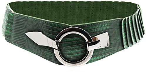 Glamexx24 Elastischer Damen Taillengürtel gürtel 6cm breiter Hüftgürtel mit silberner Ring (Schlange dunkelgrün, (Taillenweite 75cm-110cm))