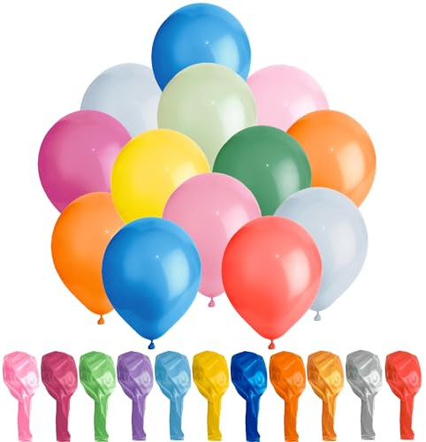 Rainbow Party Balloons 100 Pack Metallic Multicoloured, Large 12 Inch Thick Latex Biodegradable Helium Party Ballons for Birthday, Wedding, Baby Shower Events Decoration Arch Garland