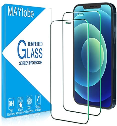 MAYtobe 2 Pack Screen Protector For iPhone 12, iPhone 12 Pro Tempered Glass 6.1-Inch, Case Friendly, 9H Hardness, Bubble Free, Anti-Scratch, HD Transparent, Easy To Install