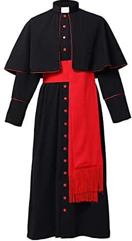 BLESSUME Cassock Robe Lange Ärmel mit Cincture Band Gürtel (2XL,Schwarze Robe mit rotem Gürtel)