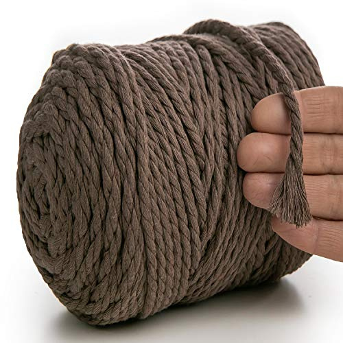 MeriWoolArt® Makramee Garn 6mm 100m Braun, Baumwollgarn Kordel, Dicke Macrame Cord für Makramee Wandbehang, Blumenampel, Vorhang und Mehr DIY Deco (Braun, 6mm x 100m)