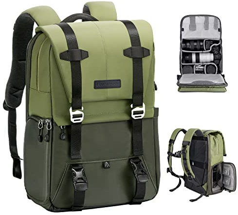 K&F Concept Sac à Dos pour Appareil Photo, Beta Sac Appareil Photo Reflex avec Housse de Pluie Imperméable Inclus pour DSLR Canon Nikon Sony Olympus DJI Drone Portable 15.6'' Vert