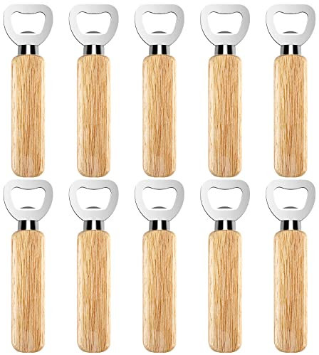 Décapsuleur Biere 10 Pièces Ouvre Bouteille Bouteille Personnalisée Decapsuleur avec Poignée en Bois Portable Cadeau pour bar, maison, cuisine, hommes