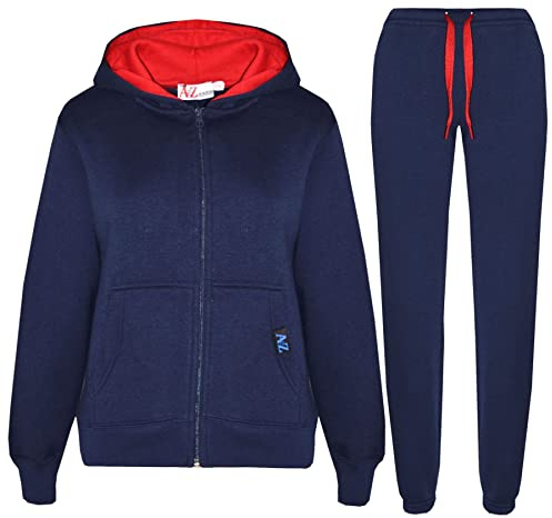 A2Z 4 Kids Plain Tracksuit Contrast Fleece Hoodie with Joggers Jogging Sweatpants Pants Sports Activewear Outfit Set For Childrens Girls Boys Age 2-13 Years