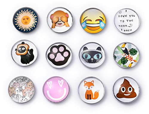 12Pcs Glass Strong Magnetic Fridge Magnets,Cute Funny Cat Emoji Round Fridge Decoration for Cabinets, Lockers, Offices, Refrigerators