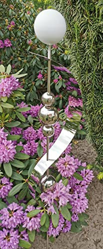 Skulptur Merkur weiß matt gebürstet Edelstahl 150 cm Beetstecker Gartenstecker Rosenkugel