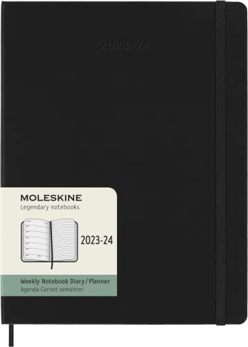 Moleskine Wochenplaner 2023-2024,18-Monate-Kalender, Akademischer Terminkalender, Hardcover-Wochenplaner, XL-Format 19 x 25 cm, Farbe: Schwarz