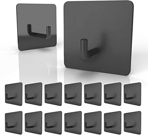 AHRITA 14 Pezzi Ganci Adesivi Bagno, Gancio Adesivo Bagno, Ganci Adesivi Cucina Acciaio Inox, Ganci Adesivi Muro, Ganci Autoadesivi Senza Forare, Nero