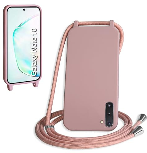 WenBaby Handykette für Samsung Galaxy Note 10 Hülle mit Band,Handyhülle mit Schnur zum Umhängen Silikon Seil Necklace Schutzhülle mit Kordel Tasche Case TPU Bumper für Galaxy Note 10- Sandrosa
