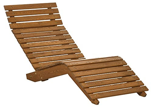 Outsunny Sonnenliege, Liegestuhl, Gartenliege, Relaxliege für Poolbereich, Balkon, bis 120 kg belastbar, Massivholz, Teak, 66 x 170 x 77 cm