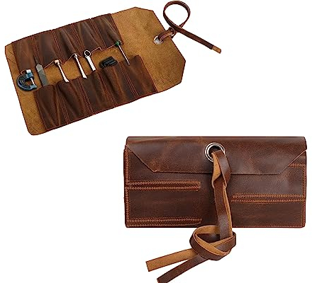Vintage Leather Tool roll up Pouch, Portable Wrench roll for Barbers,Woodworker,Painter,Chisel Tool (Full Grain Leather) (10 Slot)