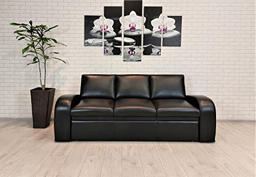 Quattro Meble Echtleder 3 er Sofa Oslo FS mit Schlaffunktion glänzendes schwarzes Leder Glossy Black Ledersofa Echt Leder Couch Farbauswahl !!! (Breite 200 cm)