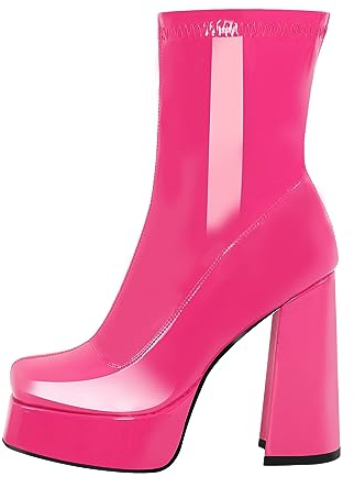 blingqueen Damen Stiefeletten Plateau Stretch Eckige Stiefel Block Metallic Fuchsia 43 EU