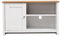 Homeke Wooden TV Cabinet Cupboard Entertainment Unit TV Stand with Storage Shelves and 1 Door for Living Room,W85×D39×H50cm (white and oak)