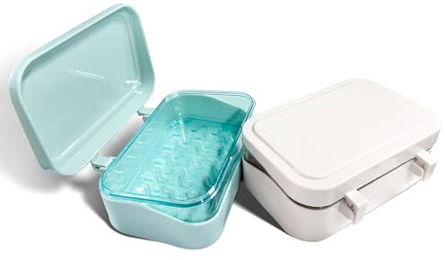 NICAVKIT Lot de 2 Porte-Savon de Douche avec Couvercle, Boîte à Savon Portable avec Drainage, boîte à Savon pour Douche, Salle de Bain, Baignoire, Cuisine