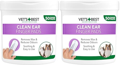 Vets Best Ear Relief Finger Wipes | Ear Cleansing Finger Wipes for Dogs | Sooths & Deodorizes | 50 Disposable Wipes (Pack of 2)