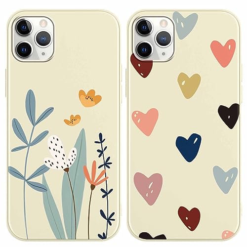 Yoedge 2 Pack Cute Beige Flower Print Suitable for iPhone 11 Pro Max 6.5 Inch Phone Case, Love Aesthetic Pattern Shell Soft Silicone Shock-Absorbing Cover, Suitable for Women and Girls