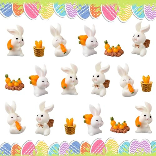JINXIAN 21 Stück Osterhase Figuren Harz Mini Kaninchen Dekorationen Bunny Figuren Ornamente Osterdeko für Geburtstagszubehör Osterparty Micro Landschaft Dekoration