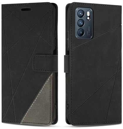 SONWO Cover per Oppo Reno6 5G, Flip Caso in PU Pelle Case Cover Custodia con Slot per Schede e Supporto Stand per Oppo Reno6 5G, Nero