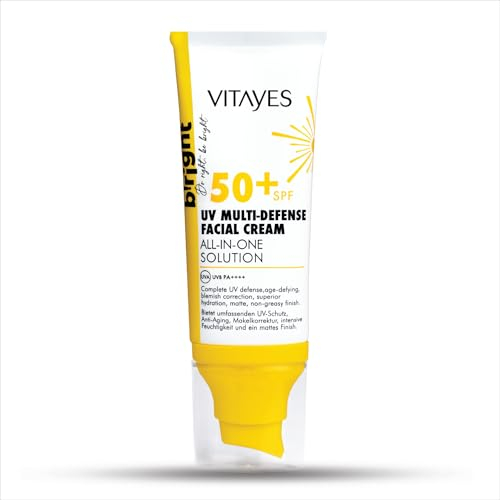 Vitayes 5-in-1 Multischutz Sonnencreme mit Beach-Bag Tragetasche, Sonnenschutz LSF 50+ SPF, gegen Hautalterung, gegen Unreinheiten, mattierend, Anti Aging, Sonnenmilch für Gesicht, 50ml