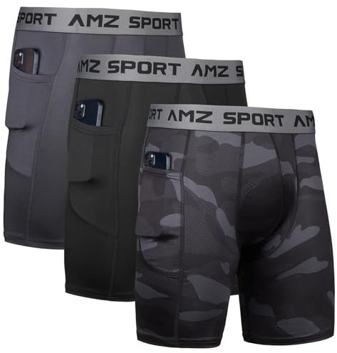 AMZSPORT Herren Kompressionsshorts Sport Shorts Kurze Hose Schnell Trocknend Funktionsunterwäsche, Schwarz-Grau-Tarnung, L