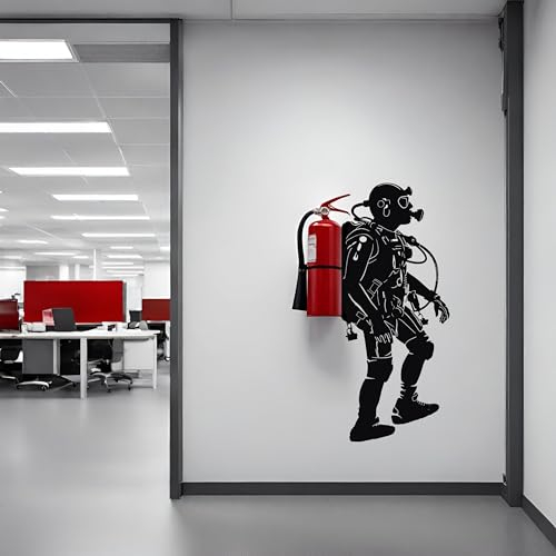 Creative Scuba Diver Silhouette Wandaufkleber – Feuerlöscher Deep Dive Design 47 x 23 cm