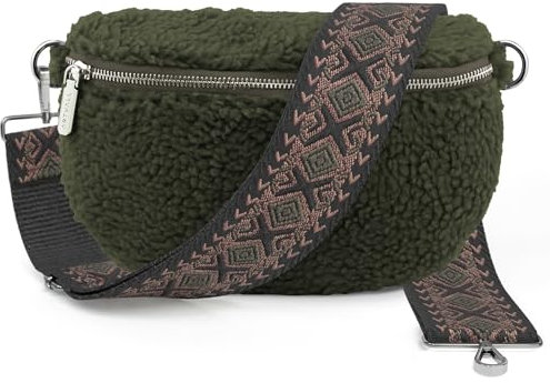 ARTVALL - Umhängetasche Teddystoff Tasche Handtasche Plüschtasche Bauchtasche Teddyfell Plüsch mit Schultergurt Design Taschenband abnehmbar verstellbares Riemen Crossbody Bag Damen mit Reißverschluss