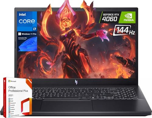 acer Laptop Nitro V para juegos, con licencia de por vida de Microsoft Office, CPU Intel i7-13620H, NVIDIA GeForce RTX 4060, 64GB DDR5 RAM, 1TB SSD, 15.6 pulgadas 144Hz FHD, WiFi 6, KB retroiluminado,
