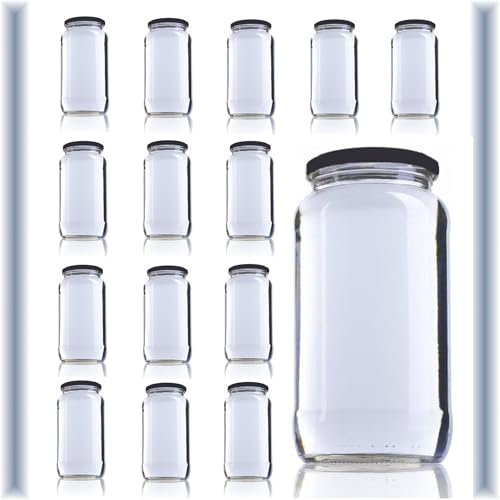 ESENCIA ANDALUSI 15 Tarros herméticos de cristal 750 ml con tapa rosca - 1 kg conservas, miel, botes de vidrio resistente para conservas, almacenaje alimentos, recipientes organización de cocina