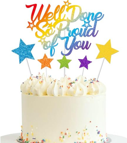 Elicola So Proud of You Well Done Cake topper Graduation Glittery Decorations Decor Retirement Congratulations Grad Party Decorations Multicolor
