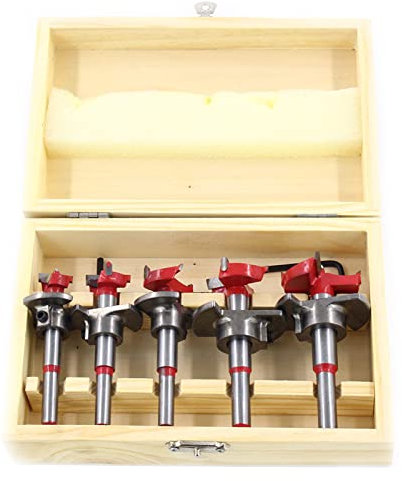 Conjuntos de Brocas Forstner 5 Piezas Taladro de Perforación de Agujero de Bisagra para el Trabajo de la Madera 15 a 35 Mm Ajustable de Carburo de Tungsteno Sierra Campana de Madera Abrebarrena