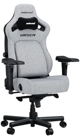 Anda Seat Kaiser 4 Gaming Chair for Adults - XL Reclining Video Game Chairs with 4-Level Pop-Out Lumbar, Linen Fabric, Heavy Duty Neck & Back Support - Grey Fabric Ergonomic Gaming Chair