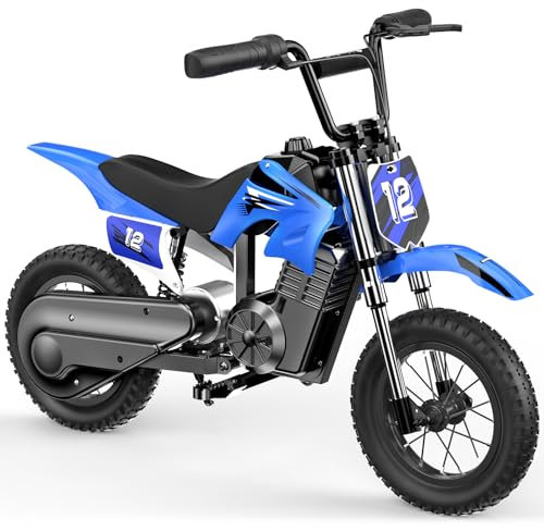 Elektro Motorrad Kinder, Elektromotorrad mit 36V 5.2Ah Batterie, 8/13/25 KMH Geschwindigkeitsmodus, 22 km Reichweite, 12 Zoll Luftreifen, LED, doppelte Stoßdämpfung, Motorrad für 3–10-Jährige