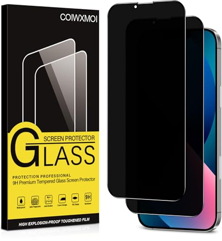 Coiwxmoi Protector Pantalla Privacidad para iPhone 13 Cristal Vidrio Templado Antiespia 9H Dureza Anti-Arañazos Antihuellas Anti Espía Protectora Película Sin Burbujas Privacy Screen,2 Piezas