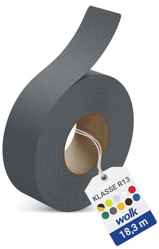 wolk Antirutsch Klebeband R13 Grau (50,0 mm x 18,3 m) – Selbstklebendes Anti-Rutschband für Treppen, Rampen & Böden – Rutschhemmung nach BGR 181 – Innen & Außen, extrem belastbar