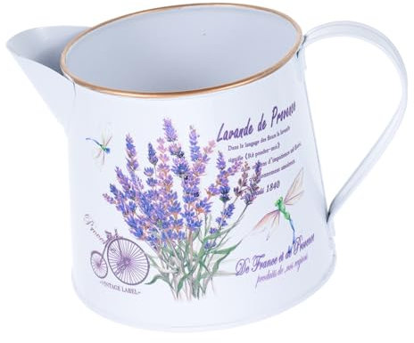 Cabilock Hand Painted Small Watering can Vase Retro Metal Flower Jug Pot for Indoor Plants and Garden Decoration Vintage Style 7.3 Inch Pitcher with Floral Pattern